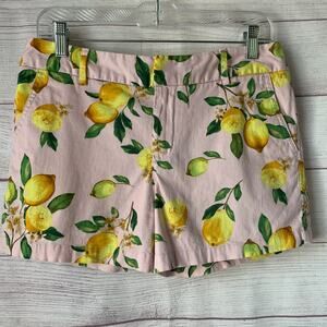 Cynthia Rowley Pink Lemon Print Chino Shorts with Pockets Cotton Blend Size 6